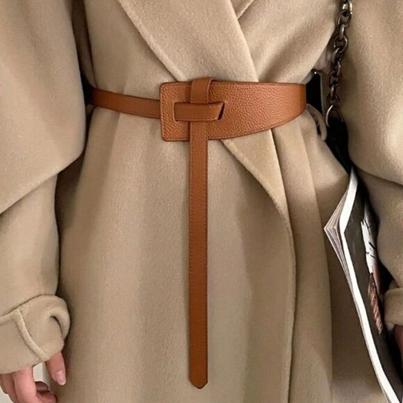 Faux Leather Tie Waist Belt For Women Vintage Knot Belt No Buckle Belt Tie - Picture 9 of 10